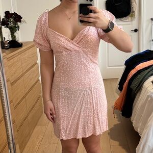 Pink floral puff sleeve dress